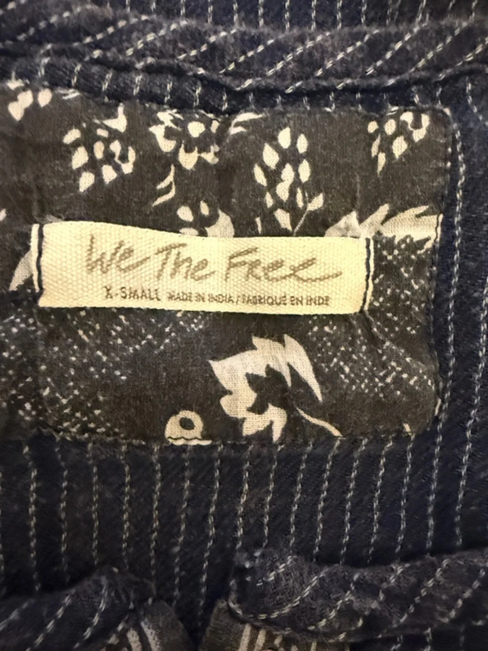 We The Free Indigo Pinstriped Frayed Sleeve Tunic